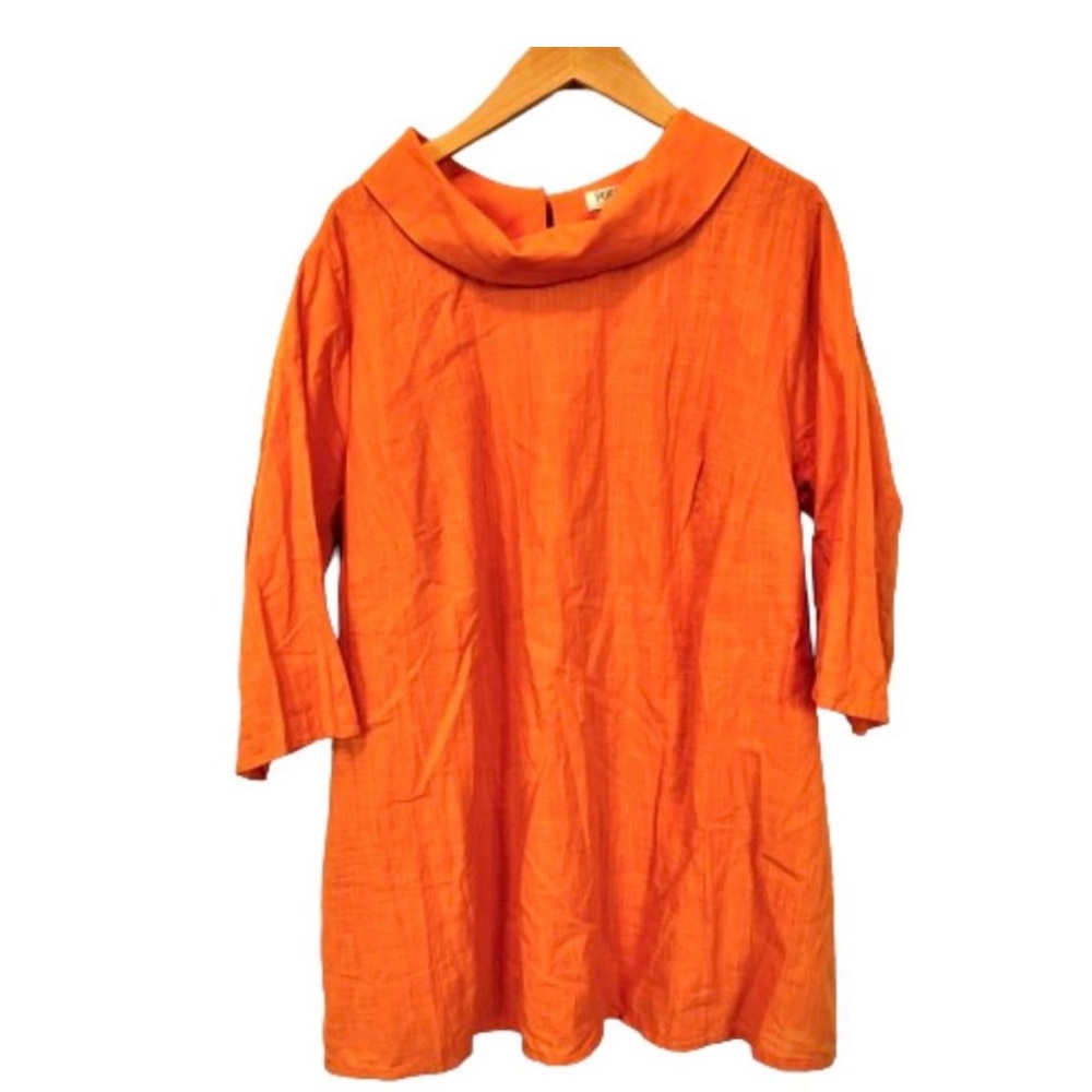 PURE by Ulla Popken Orange Cotton Collared 3/4 Sleeve Tunic Top Dress Size 20/22